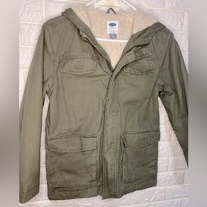 OLD NAVY Jacket Kid’s Olive Field Military Style Twill Sherpa Size Large 10-12